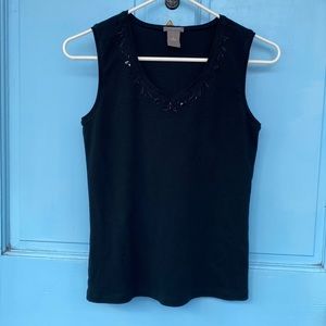 Ann Taylor Black Beaded Sleeveless Top size S